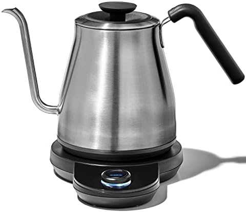 OXO Brew Gooseneck Electric Kettle – Hot Water Kettle, Pour Over Coffee & Tea Kettle, Adjustable Temperature, Built-In Brew Timer, Stainless Steel, 1L