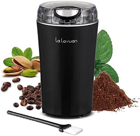 Coffee Bean Grinder, Lalayuan Electric Coffee Grinder,200W Powerful Electric Spice Grinder, Herb Grinder, Espresso Grinder, One Touch Coffee Mill For Beans, Spices Herbs,Nuts, With Clean Brush Black