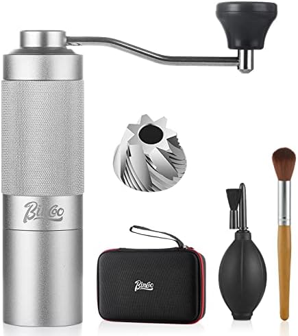Portable Manual Coffee Grinder Set With Bag And 2 Cleaning Tools,Adjustable Coffee Bean Grinder With CNC Stainless Steel Seven Conical Burr,Great For French Press, Espresso,More (Silver)