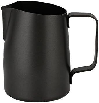 Pull Flower Cup Cylinder Coffee Foam Mugs 450ml Stainless Steel Non-Stick Coating Coffee Mugs Pitcher Milk Frothing Lattes Cup (Black)