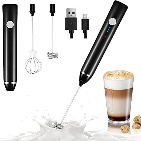 IdeWings Milk Frother Handheld USB Rechargeable Electric Stainless Steel Milk Frother Whisk, Foam Maker For Coffee, 2 Whisks For Coffee, Egg Mix (Black)