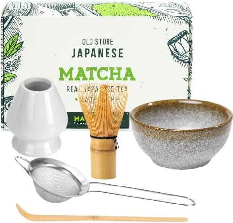 Japanese Matcha Whisk Set Matcha Tea Ceremony Set Of 4 Including 100 Prong Matcha Whisk, Traditional Scoop, Tea Spoon And Ceramic Matcha Bowls