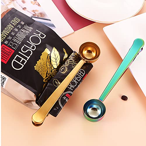 Stainless Steel Coffee Measure Scoop For Ground Set Of 5, Measuring Spoon Beans Small With Bag Clip Milk Powder Fruit Sugar Or Tea, Mixed Color, 6.8*1.4 Inch
