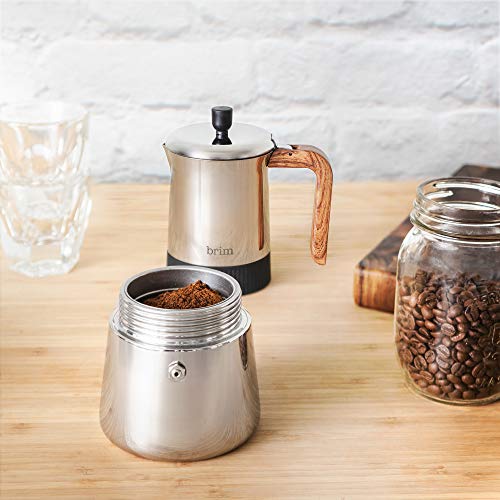 6 Cup Moka Maker With Wood Pattern Handle