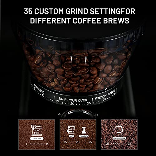 Conical Burr Coffee Grinder, Adjustable Burr Mill With 35 Grind Settings, Electric Coffee Bean Grinder For 2-12 Cups