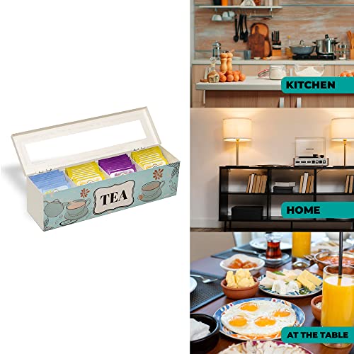Ea Bag Organizer Box - Steel Storage Sets For Tea Organization, 4 Compartments For Approximately 40 Bags, Decoration Chest, Gifts For Mom & Dad - Bistrô Collection - Beige & Black - GEGUTON