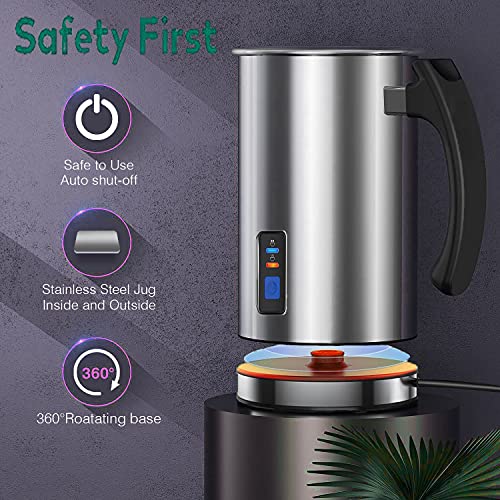 Milk Frother,Automatic Milk Warmer,11.9oz/350ml Electric Milk Steamer,Hot/Cold Stainless Steel Milk Frother,Milk Foam Maker With LED Touch Screen For Coffee/Hot Chocolate/Latte/Cappuccinos (SL-02)