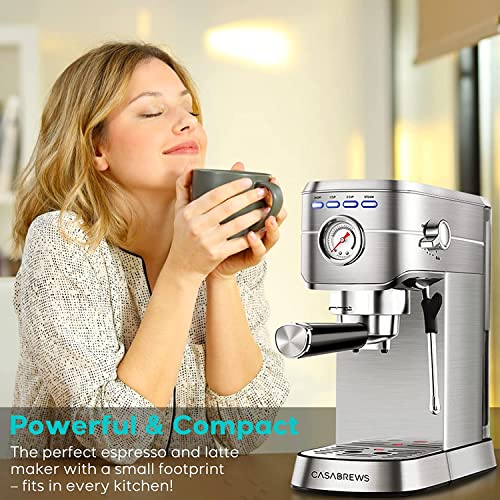 Spresso Machine 20 Bar, Professional Espresso Maker With Milk Frother Steam Wand, Compact Espresso Coffee Machine With Full Stainless Steel Appearance For Cappuccino, Latte, Macchiato, Large Size
