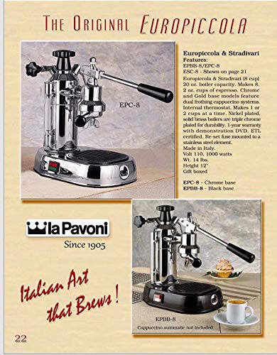 EPBB-8 Europiccola 8-Cup Lever Style Espresso Machine, Black Base