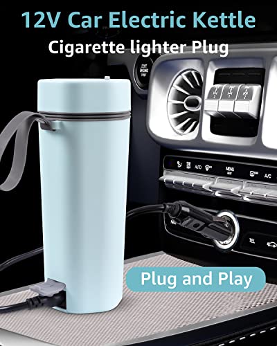 Car Kettle Water Boiler 12V – Portable Electric Kettle Heater Cup For Car – 350ML Stainless Steel Travel Kettle Electric Small Auto Shut-off For Car Camping, Road Trip, Blue