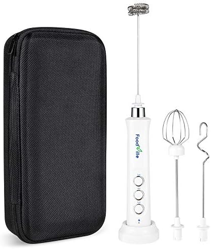 MF09 Rechargeable Milk Frother Handheld Foam Maker With 3 Stainless Whisk And Travel Case And Charging Base For Cappuccino, Latte, Protein Powder