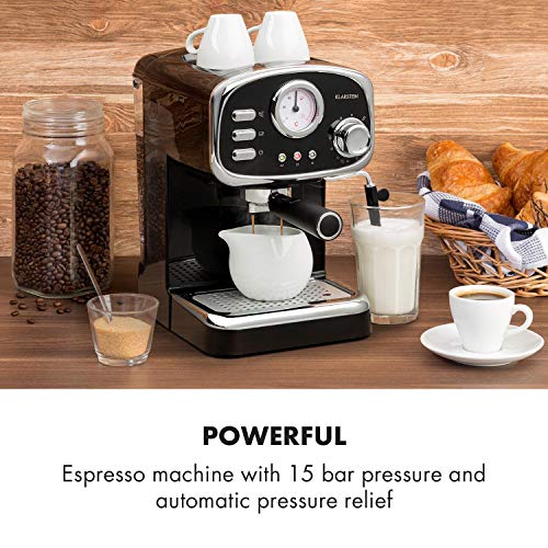 Espressionata Gusto - Espresso Maker, 20 Bar Pump Pressure, 1100 Watts, Makes 6 Cups (0.3 Gallon), Removable Stainless-Steel Drip Grid, Dishwasher-Safe Drip Tray, Retro Look, Black