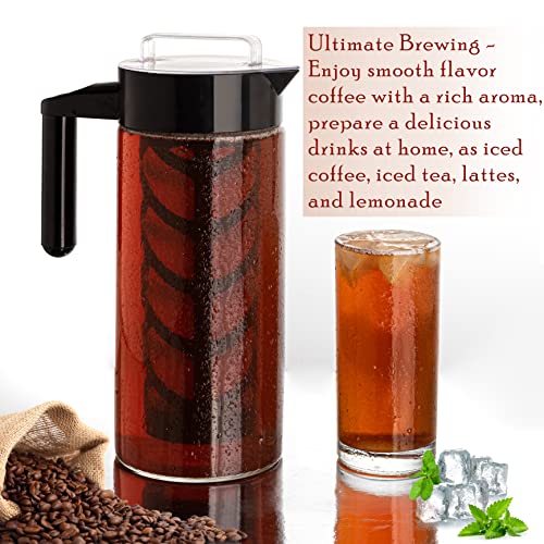Cold Brew Maker For Iced Coffee And Iced Tea, 44 Oz Cold Coffee Maker Glass Pitcher, Tea Infuser For Loose Leaf Tea, Large Iced Coffee Maker (Black)