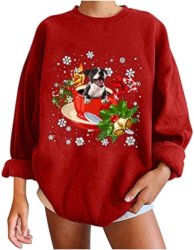 Sinpiling Womens Crewneck Long Sleeve Sweatshirt Winter Christmas Cute Dog Printed Tops Casual Pullover Lightweight Blouse
