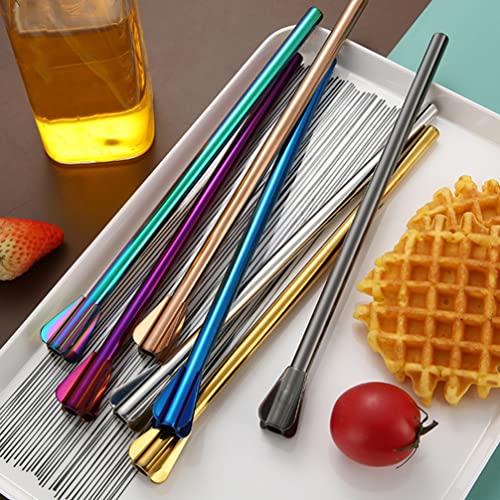 Travel Straw Stainless Steel Drinking Spoons Straws: 2Pcs Cocktail Spoons Stirring Bar Drink Stir Spoons For Cocktail Coffee Beer Beverage Travel Coffee Tumbler