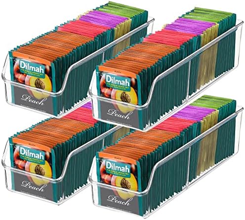 MaxGear Tea Bag Organizer Tea Bag Storage Tea Bag Holder Tea Box Clear Storage Bins For Sugar Packet, Coffee, Condiment, Spice Pouches In Kitchen, Cabinet, Countertop, Pantry, 10.4 X 3.5 X 3 Inch