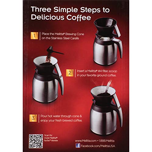 Melitta Pour-Over Coffee Brewer & Stainless Steel Carafe Set With Coffee Filters, 60 Ounce Set