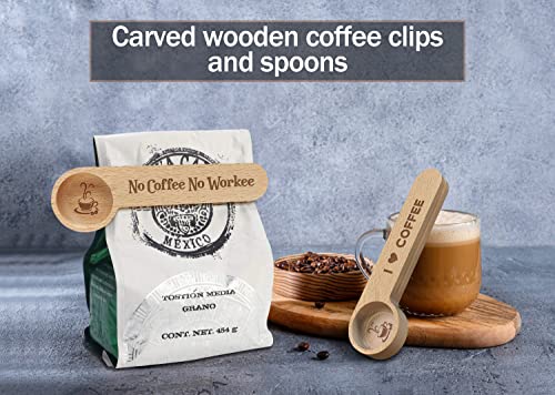 2 Pieces Funny Wood Coffee Scoop And Seal - No Coffee No Workee/I Love Coffee, Coffee Measuring Scoop, Coffee Bag Clip Suitable For Coffee Beans Or Tea, Gift For Coffee Lover