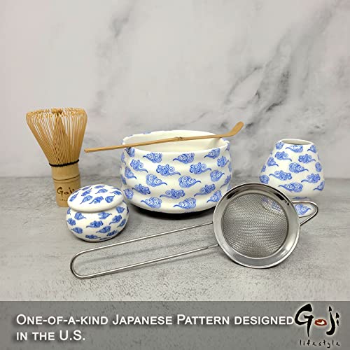 Matcha Whisk Set - Matcha Bowl, Bamboo Whisk, Stainless Sifter, Matcha Whisk Holder, Bamboo Scoop, Tea Powder Caddy - Japanese Tea Ceremony Matcha Kit