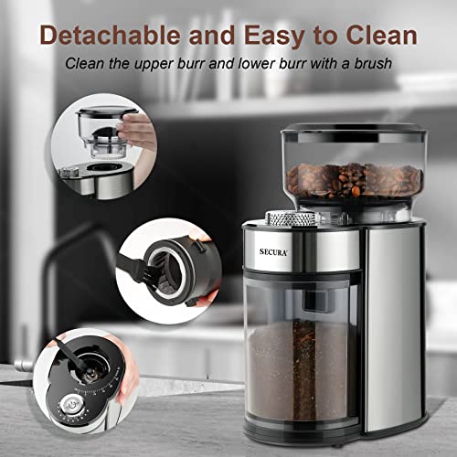 Conical Burr Coffee Grinder, Electric Coffee Bean Grinder With 25 Precise Grind Settings, Stainless Steel Adjustable Burr Mill For Drip Coffee, French Press & Espresso, 2-12 Cups