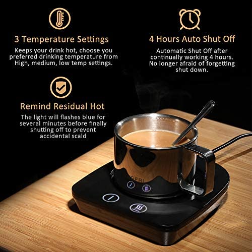 Coffee Mug Warmer&Cup Warmer For Office Desk Use, Electric Beverage Warmer With Three Temperature Settings, Coffee Warmer Plate For Cocoa Tea Water Milk With Auto Shut Off After 4 Hours