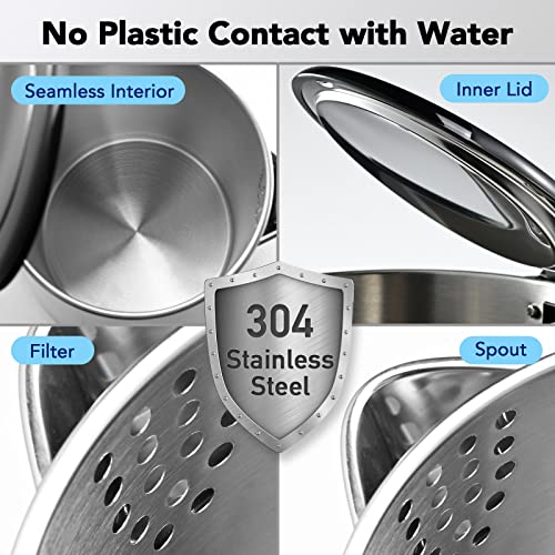 Electric Kettle 100% Stainless Steel Interior Fast Heating Water Kettle Double Wall Kettle Water Boiler, Cool Touch Auto Shut Off, 57 Ounce, 120V, 1500W