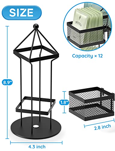 Ea Bag Organizer, Tea Bag Storage Holder Spinning Carousel 96 Teabags Container, Lazy Susan Coffee Creamer Sweetener Tea Caddy For Kitchen Counter Cabinet Pantry Shelf Organizer