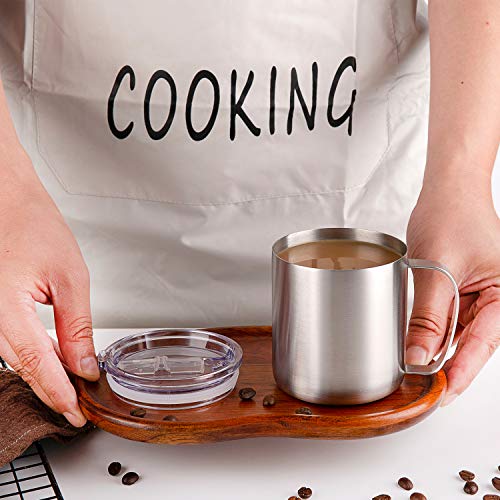 Stainless Steel Non-Insulated Coffee Mug With Handle And Lid, 13.5 Oz Single Wall, Flat Bottom, Allow Higher Heat Transfer From Cup Warmer (Sliver, 1)