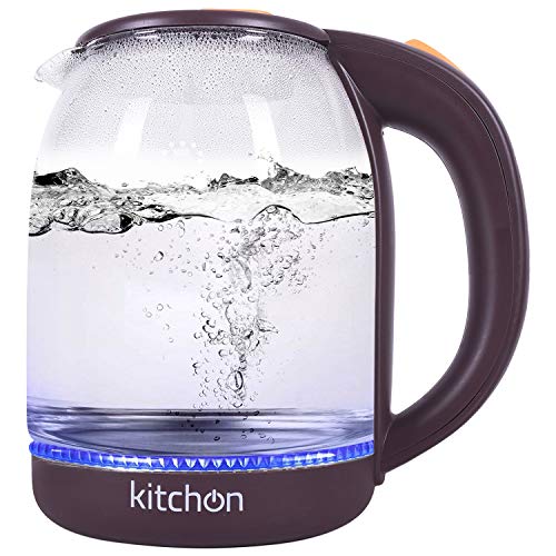 Electric Kettle(BPA-Free),1.8L Cordless Glass Boiler Hot Water & Tea Heater With LED Indicator Light,Auto Shut-Off & Boil-Dry Protection,100% Stainless Steel Inner Lid & Bottom,2 Year Warranty