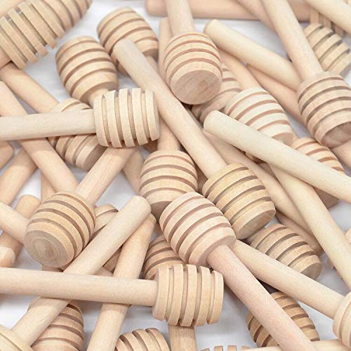 100Pcs 3 Inch Wood Honey Dipper Sticks With Natural Jute Twine & Kraft Paper Tags For Honey Jar Dispense Drizzle Honey Wedding Party Family By BNK