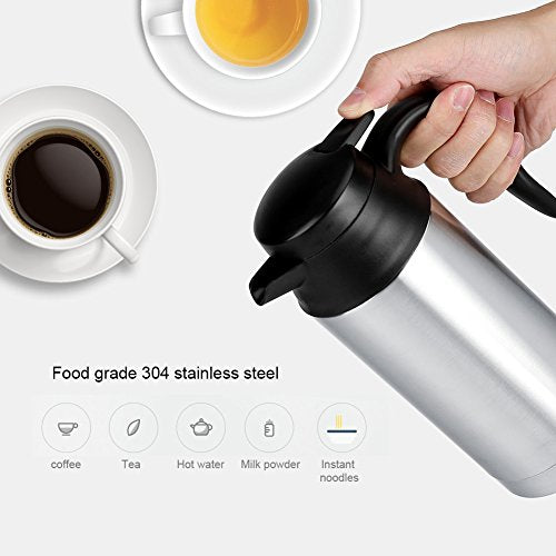 Portable Car Electric Kettle Travel Car Cigarette Lighter DC12V/24V Hot Water Kettle Fast Boiling For Tea Coffee Auto Shut Off (750ml)