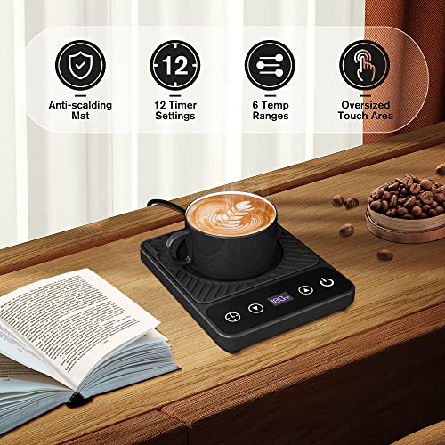 Cup & Mug Coffee Warmer For Desk, Electric Beverage & Candle Warmer With Auto Off, Smart Kitchen Gadget For Heating Coffee, Hot Chocolate, Tea, And Milk (Cup Excluded, Black)
