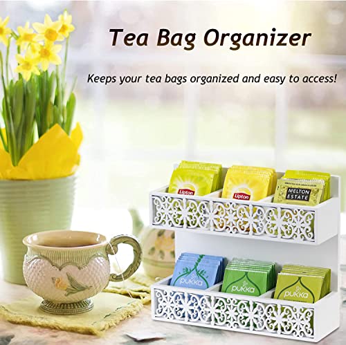 QILICHZ Tea Bag Organizer 2 Tier Wood Tea Bags Holder Wall Mounted Tea Box For Tea Bags Organizer Rustic Tea Chests For Tea Storage Coffee Display For Café, Home, Office