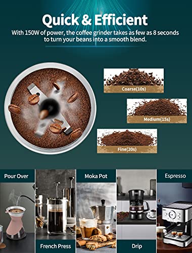 Coffee Grinder Electric, Portable Coffee Grinder Small, 12 Cup/3oz Spice Grinder For Spices And Seeds, Nut, Grain, Dry Herb, Removable Bowl, 150W