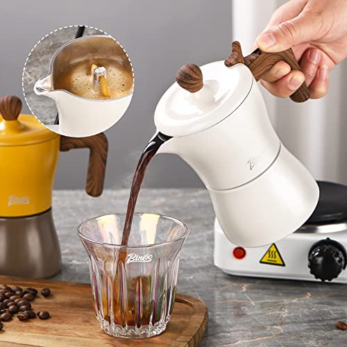 Stovetop Espresso Maker Moka Pot 3 Espresso Cup, Cuban Coffee Maker Stove Top Coffee Maker With Dosing Ring Dispenser, Moka Italian Espresso Coffee Maker(White)