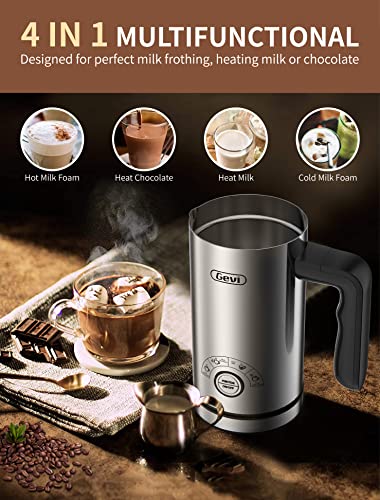 4 In 1 Electric Milk Frother And Steamer, Stainless Steel 10.1oz/2.5 Oz Cold And Hot Latte Maker & Chocolate Warmer, Frother For Coffee, Cappuccino, Hot Chocolates, 500W, Silver