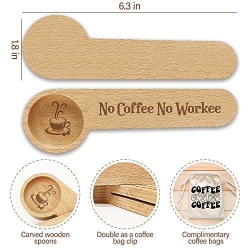 2 Pieces Funny Wood Coffee Scoop And Seal - No Coffee No Workee/I Love Coffee, Coffee Measuring Scoop, Coffee Bag Clip Suitable For Coffee Beans Or Tea, Gift For Coffee Lover