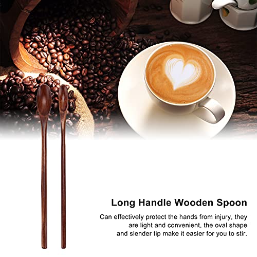 4PCS Long Handle Wooden Coffee Spoon Wood Long Handle Drink Spoons Cocktail Stirrer Swizzle Sticks Soup Spoons