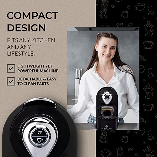 Espresso Machine Compatible With Nespresso Coffee Capsules (Black), Pod Holder, Cups And Descaling Powder Bundle (2 Items)