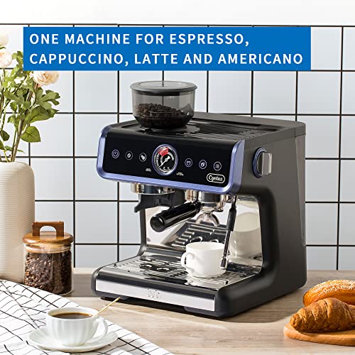 All In One Espresso Machine For Home Barista CYK7601, Coffee Grinder, Milk Steam Frother Wand, For Espresso, Cappuccino And Latte, Black