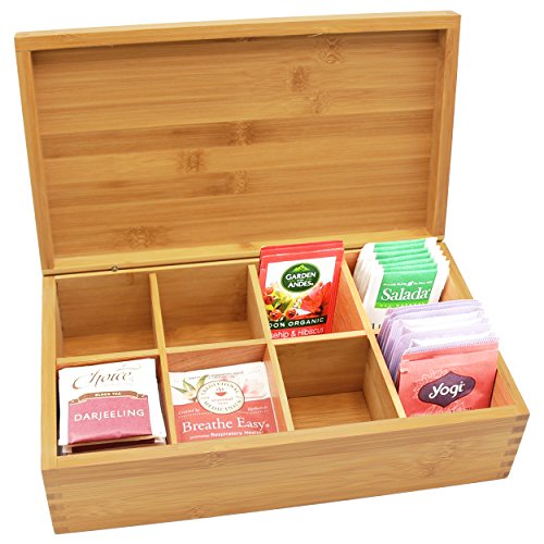 Custom Personalized Wood Tea Box Caddy Organizer - Engraved Bamboo Tea Storage Holder