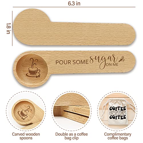 2 Pieces Funny Wood Coffee Scoop And Seal - Always Coffee/Pour Some Sugar, Coffee Measuring Scoop, Coffee Bag Clip Suitable For Coffee Beans Or Tea, Gift For Coffee Lover, Coffee Connoisseur