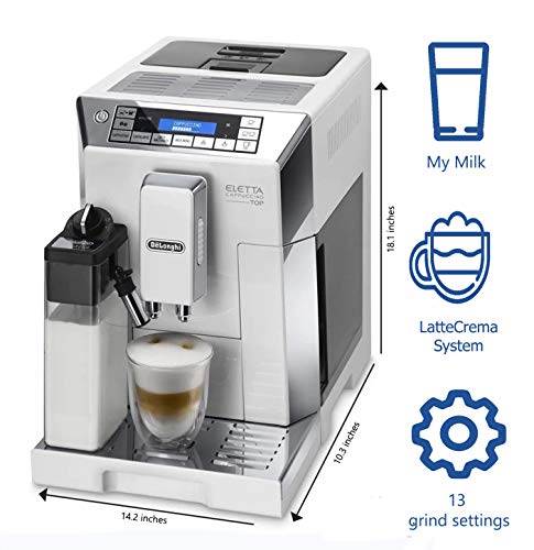 De'Longhi Longhi Super-automatic Espresso Coffee Machine - With An Adjustable Silent Ceramic Grinder, Double Boiler, Milk Frother For Brewing Espresso, Cappuccino, Latte & Macchiato, Eletta ECAM 45760
