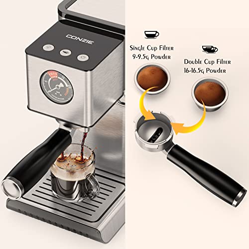 Espresso Machine 20 Bar Expresso Coffee Machines Steamer Coffee Machine With Milk Frother/Steam Wand 40oz Water Tank 1400W Stainless Steel Silver Suitable For Latte And Cappuccino Making