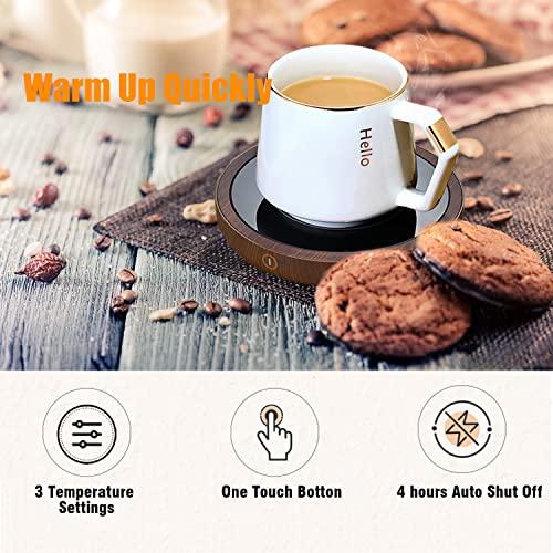 Ug Warmer, KRGMNHR Coffee Warmer For Desk Auto Shut Off, 3-Temperature Settings, Wax Melt Warmer Heating Plate (Up To 180° F), Wood Grain