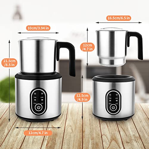 Detachable Milk Frother,12OZ /350ML Electric Milk Steamer Stainless Steel With Hot & Cold Foam Function For Latte, Cappuccino, Hot Chocolate