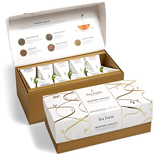 Presentation Box Winter Chalet Tea Sampler Gift Set, 20 Assorted Variety Handcrafted Pyramid Tea Infuser Bags With Winter Spiced Teas