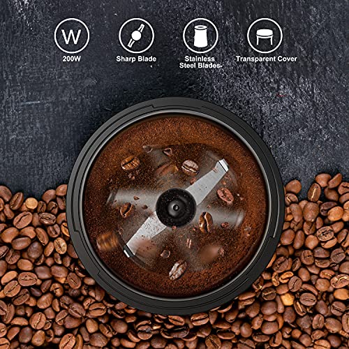 Electric Coffee Grinder For Coffee Beans, Spices, & Herbs With Easy On/Off Button Control, 50g Grinding Capacity, Makes Up To 6 Cups, 200W, Stainless Steel