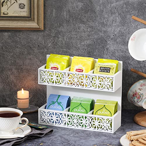 QILICHZ Tea Bag Organizer 2 Tier Wood Tea Bags Holder Wall Mounted Tea Box For Tea Bags Organizer Rustic Tea Chests For Tea Storage Coffee Display For Café, Home, Office