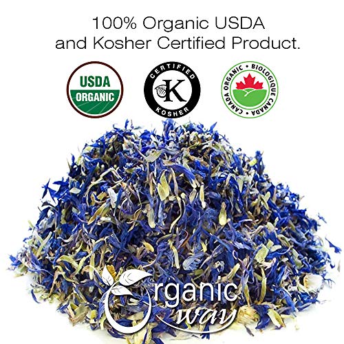 Premium Cornflower Petals Blue | Herbal Tea (Centaurea Cyanus) - European Wild-Harvest | Organic & Kosher Certified | Vegan, Non GMO & Gluten Free | USDA Certified | Origin - Albania (2Oz)